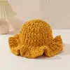Chapéu de Tricô Feito à Mão Versátil e na Moda, com Bordas Fofas e Doces em Ruffle, Chapéu de Pescador Quente