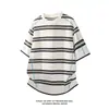 2026 Verano Nuevo Estilo Hong Kong Base Blanca Talla Grande Rayas Cuello Redondo Manga Corta Camiseta Marca de Moda Bloque de Color Casual Holgada Manga Corta