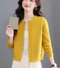 Cardigã de Tricô Feminino Petite com Zíper 2026 Novo Estilo Gola Redonda Suéter Outerwear