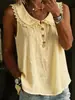 Ropa de Mujer Transfronteriza Europea y Americana Amazon Verano Holgada Color Sólido Diseño de Moda Solapa Encaje Botón Sin Mangas Camisa