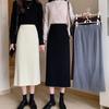 Falda de Punto Negra para Mujeres Pequeñas en Otoño e Invierno Falda de Tubo con Abertura Falda de Línea A de Cintura Alta que Cubre las Caderas Falda Midi Falda de Lana