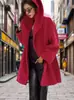Moda Otoñal Transfronteriza 2024 Para Mujer Chaqueta de Longitud Media Versátil Abrigo de Lana Holgado con Capucha Talla Europea Casual