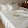 Estilo Princesa Coreana Encaje Lavado con Arena Algodón 100% Colcha Acolchada Juego de Tres Piezas Ajustado Transpirable Engrosado Cálido Cubre Cama