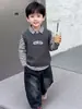 Q058 Traje para Niños Primavera y Otoño Ropa Nueva para Niños Chaqueta Elegante Camisa para Bebé Niño Conjunto de Tres Piezas