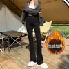 Jeans de Terciopelo Negro Micro-acampanados Plus para Mujer Primavera Otoño Invierno 2026 Nueva Colección de Otoño Adelgazantes de Cintura Alta Favorecedores de Pierna Ancha hasta el Suelo