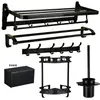 Estante para Toallas de Aluminio Espacial Portatoallas de Baño Juego de Seis Accesorios de Baño Color Oro y Negro Montaje en Pared Estilo Minimalista Moderno