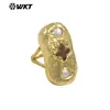 Anillo Grande Abierto Mpr154 Colorido Cruzado Incrustado con Piedras y Perlas de Agua Dulce Chapado en Oro de 18 Quilates Joyería Neutra