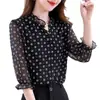 Blusa de Gasa con Volantes, Cuello en V, Estampado Floral y Mangas Tres Cuartos para Mujer Talla Grande, Nuevo Top Elegante y Versátil para Verano y Otoño