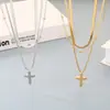 Joyería de Moda Transfronteriza Europea y Americana Collar con Colgante de Cruz Apilado de Tres Capas para Hombres y Mujeres Cadena de Bolas de Acero Inoxidable Cadena Clavicular