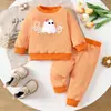 Conjunto de Sudadera de Manga Larga con Bordado de Fantasma Waffle para Niñas Ropa Casual Infantil Suministro Transfronterizo Halloween Europeo y Americano
