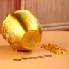 Jarrón de Cien Bendiciones de Latón Cuenco del Tesoro Tallado Exquisitamente Carácter Fu Atracción de Riqueza Recipiente de Arroz Adorno de Cobre para Oficina Artesanía Gran Utensilio de Cobre