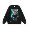 Oncinha de rua americana estampada pesada lavada angustiada manga comprida camiseta hip hop retrô masculino e feminino top fashion