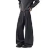 Pantalones de Vestir de Mezclilla de Doble Pinza Estilo Americano para Hombre, Pantalones Casuales a Rayas de Corte A de Moda con Caída Adelgazante y Dobladillo de Media Luna