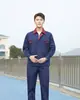 Roupas de Trabalho de Manga Longa Masculinas para Primavera e Outono, Vestuário de Proteção do Trabalho, Conjunto de Uniformes de Trabalho de Poliéster-Algodão Atacado, Roupas Resistentes ao Desgaste para Mecânicos, Bloqueio de Cores, Bordado com Letras, Design Estampado
