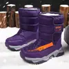 Novas Botas de Neve Infantis de Outono, Botas de Cano Médio de Inverno, Sapatos de Algodão Veludados para Meninas, Botas de Cano Alto com Velcro para Meninos e Meninas