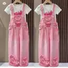 Conjunto de Petos de Mezclilla para Niñas Primavera/Verano 2025 Nuevo de Moda Estilo Celebridad de Internet Pantalones Holgados de Moda Callejera para Niños Mayores