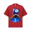 Camiseta Estampada Graffiti Americano Stewell de Manga Curta para Homens e Mulheres, Algodão Puro de Peso Pesado Marca Tendência Manga Meia-Manga Gola Pequena Moda