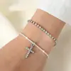 Nuevo Set de Dos Piezas de Pulsera con Colgante de Cruz Incrustada de Diamantes Completos, Cadena Retorcida, Cadena de Tenis, Pulsera de Doble Capa de Amazon