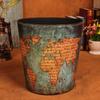 Fabricante Venta al por Mayor Creativo Cubo de Basura Redondo Grande de Cuero Estilo Británico para Uso Doméstico, Cesto de Basura Simple sin Tapa, Papelera Vintage