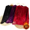 Camisa Base de Veludo com Gola Redonda para Outono e Inverno, Peça Estilosa para Usar por Dentro ou por Fora, Camiseta Soltinha Plus Size Emagrecedora para Mulheres