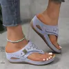 Sandalias casuales para mujer talla grande, nuevo estilo europeo y americano 2026, de suela plana, de suela gruesa, con tira entre los dedos, de tacón de cuña, cómodas, sandalias de color liso para mujer