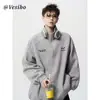 Sudadera Pesada Nueva de Media Cremallera para Hombre Otoño/Invierno 2026, Top sin Capucha Bordado, Chaqueta de Pareja Moderna de Corte Holgado