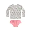 Maiô Infantil Menina Duas Peças Manga Longa Proteção Solar Estampado Floral Bebê Roupa de Banho para Férias na Praia Conjunto de Três Peças