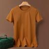 Camiseta de Algodão Mercerizado Pura 80 Fios Manga Curta Dupla Face Feminina Algodão Solta 2023 Redutora de Idade Curta Preta Tecnologia Branca Camiseta Tendência