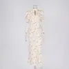 Super Fábrica Pode Personalizar Vestidos Florais para Mulheres, Estilo Retro Francês, Gola Alta, Mangas Bufantes, Cincha na Cintura, Vestido Longo Emagrecedor Atacado