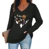 Amazon wsih cross-border novo europeu e americano feminino Halloween inglês carta impressa V pescoço manga longa casual top