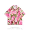 Camisa Floral Retro com Gola Cubana para Homens e Mulheres Solta Estilo Hong Kong Havaiana Casal Praia Manga Curta