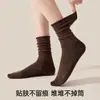 Meias femininas marrons para primavera e outono, meias 100% algodão puro de comprimento médio, marrom, novo estilo 2026, sem costura, adequadas para combinar com sapatos Birkenstock
