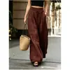 Pantalones de verano de cintura alta, holgados, de pierna ancha para mujer, color liso, cintura con cordón, pantalones largos casuales, estilo europeo y americano transfronterizo, pantalones versátiles de largo hasta el suelo
