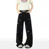 Jeans bordados de dachshund estilo americano para mujer y hombre, pantalones rectos holgados de marca de moda de verano, pantalones acampanados lavados de alta costura