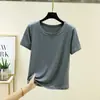 Camiseta de verano fina de color liso con cuello redondo y manga corta, hecha de tela modal, top casual y simple, nueva prenda interior holgada para mujer
