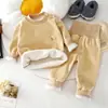 Conjunto de ropa interior térmica para bebé para invierno, conjunto de otoño de alta cintura con protección para la barriga forrado de forro polar para bebé, pijama para niños