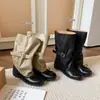Tamanhos 34-42! Botas de trabalho femininas estilo ballet, fofas, com retalhos plissados empilhados, salto baixo levemente anabela