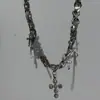 Collar de Cuero con Colgante de Cruz con Alas y Borla Estilo Gótico Cadena para Clavícula de Lujo Ligero Europeo y Americano Dulce Fresco Sexy Nicho Accesorios
