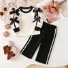 AliExpress Roupa Infantil Primavera e Outono Novo Moletom Damasco com Laço Calça Micro Flare Cor Sólida Confortável Casual Fábrica de Origem