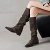 Botas Vaqueras de Tacón Grueso con Hebilla Adelgazante, Botas Altas Melard para Montar a Caballo para Mujer, Nuevo Estilo Invierno 2026 Botas Arrugadas