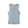Colete feminino com botões e gola Henley, lançamento de verão 2024, elástico, slim fit, com rosca, gola redonda, pulôver sem mangas, top curto