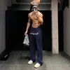 Pantalones Deportivos Acampanados Ajustados Bordados Estilo Americano para Hombre, Diseño Retro, Pantalones de Chándal Versátiles Casuales con Cordón