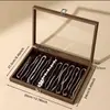 Caja de Almacenamiento Transparente de Gran Capacidad para Bolígrafos con Veta de Madera de Nogal Negro, Caja Vintage para Almacenamiento y Exhibición de Papelería, Caja de Gabinete a Prueba de Polvo