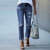 Jeans Rasgado Feminino Novo Estilo Amazon Wish Site Independente Transfronteiriço Cor Sólida Versátil Justo