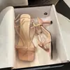Chinelos Elegantes Franceses Estilo Fada com Salto Alto Novo Modelo Verão e Outono 2025 com Laço e Salto Fino para Uso Externo
