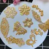 H6Yu Abanico de Seda Hecho a Mano Materiales y Accesorios DIY, Parches de Tela, Pegamento, Marco Decorativo, Decoraciones de Parches de Tela, Parches de Ribete para Bordes, Dorado