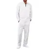 Conjunto Casual para Hombre de Punto Gofrado Color Sólido con Cuello Polo y Cremallera, Manga Larga y Pantalón Largo, Ropa Transfronteriza de Primavera y Otoño, Talla Europea