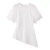 Camiseta de renda assimétrica com gola redonda e manga curta para mulheres, estilo europeu e americano, verão 2026 7057