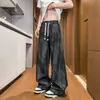 Pantalones Tie-Dye de Seda Helada de Marca de Moda para Hombre, Estilo Delgado Fresco de Verano, Pantalones Casuales Rectos Sueltos de Pierna Ancha