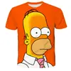 Camiseta de hombre de manga corta con cuello redondo, impresión digital 3D de los Simpson de dibujos animados de moda, venta directa de fábrica
